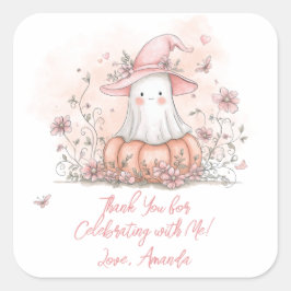 Adesivo Quadrado Fantasma Personalizada - Aniversário Ghost Obrigad