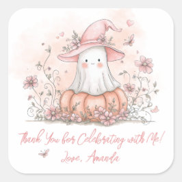 Adesivo Quadrado Fantasma Personalizada - Aniversário Ghost Obrigad