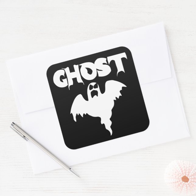Adesivo Quadrado Fantasma Preto e Branco Fofo (Envelope)