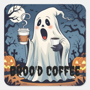 Adesivo Quadrado Fantasma Spooko Broo Café Halloween Cartaz