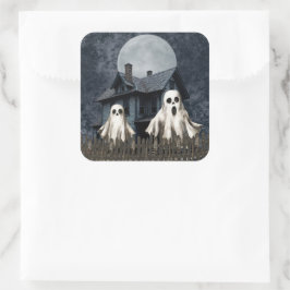 Adesivo Quadrado Fantasmas Brancos Assustadores num Fundo Assombrad