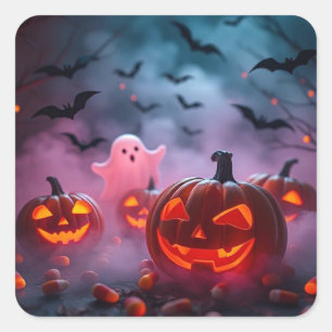 Adesivo Quadrado Fantasmas e Abóbora do Vestido do Halloween