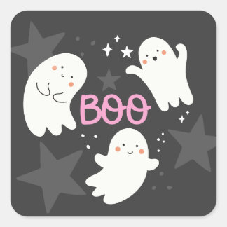 Adesivo Quadrado Fantasmas Fofos Halloween BOO