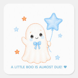 Adesivo Quadrado Fantasminha Boo   Chás de Bebê de Halloween Azul