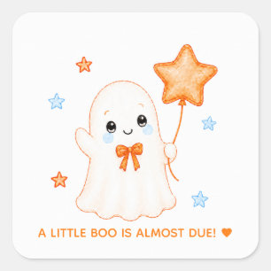 Adesivo Quadrado Fantasminha Boo   Chás de Bebê de Halloween Laranj