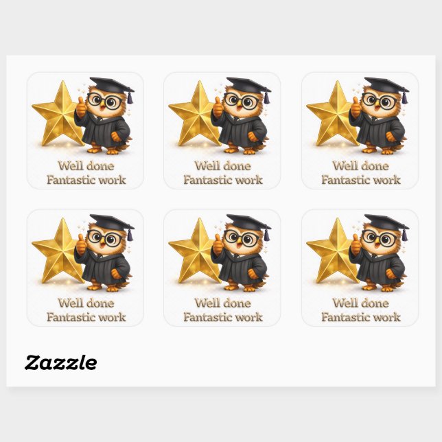 Adesivo Quadrado Fantastic work, gold star achievement stickers pro (Folha)