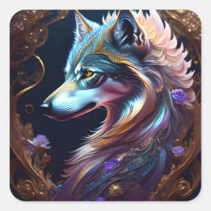 Adesivo Quadrado Fantastical Starry Wolf
