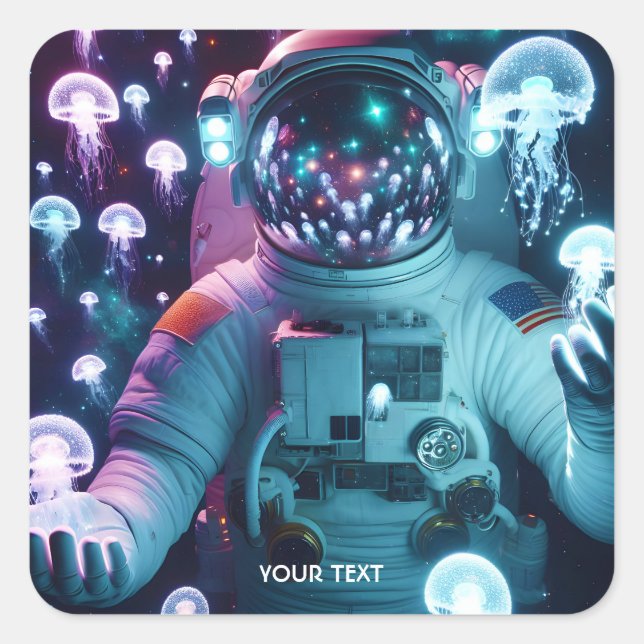 Adesivo Quadrado Fantasy Astronauta Gelyfish Space (Frente)