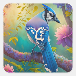 Adesivo Quadrado Fantasy Birds Blue Jay