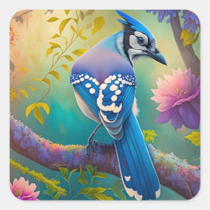Adesivo Quadrado Fantasy Birds Blue Jay