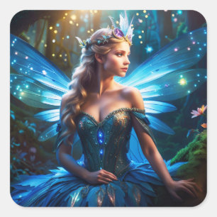 Adesivo Quadrado Fantasy Blue Dragonfly Fairy Princess