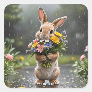Adesivo Quadrado Fantasy Bonita Flores de Coelhinho Chuva