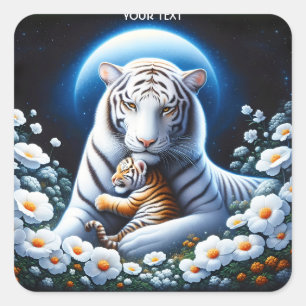 Adesivo Quadrado Fantasy - Bonita Mãe, Bebê Tigres