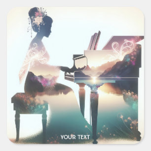 Adesivo Quadrado Fantasy - Bonitinha Pastel Piano Girl