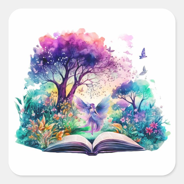 Adesivo Quadrado Fantasy Book Lover Fairy (Frente)
