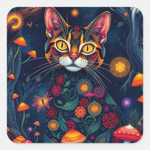 Adesivo Quadrado Fantasy Colorida Cat Stickers