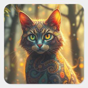 Adesivo Quadrado Fantasy Colorida Cat Stickers