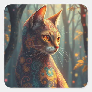 Adesivo Quadrado Fantasy Colorida Cat Stickers