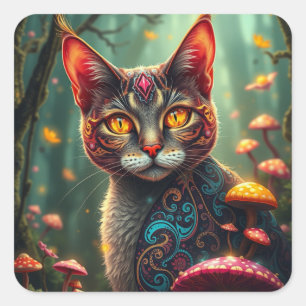Adesivo Quadrado Fantasy Colorida Cat Stickers