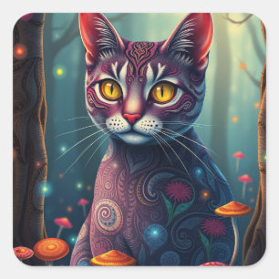 Adesivo Quadrado Fantasy Colorida Cat Stickers