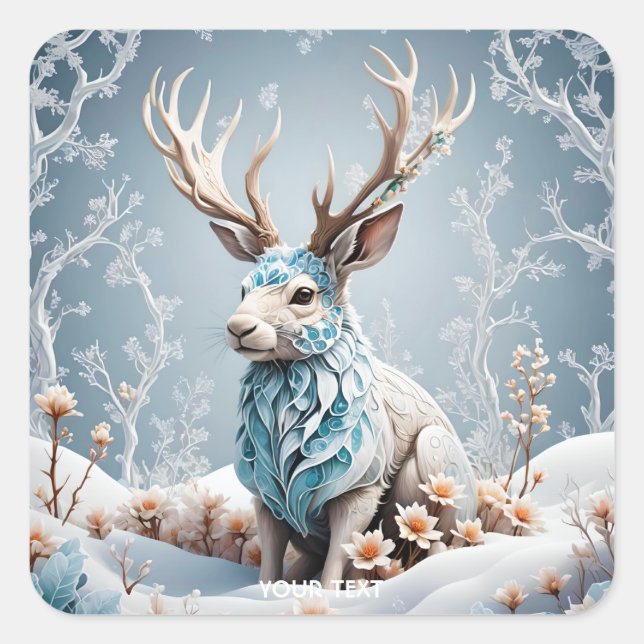 Adesivo Quadrado Fantasy Cuja Jackalope Winter Ice (Frente)
