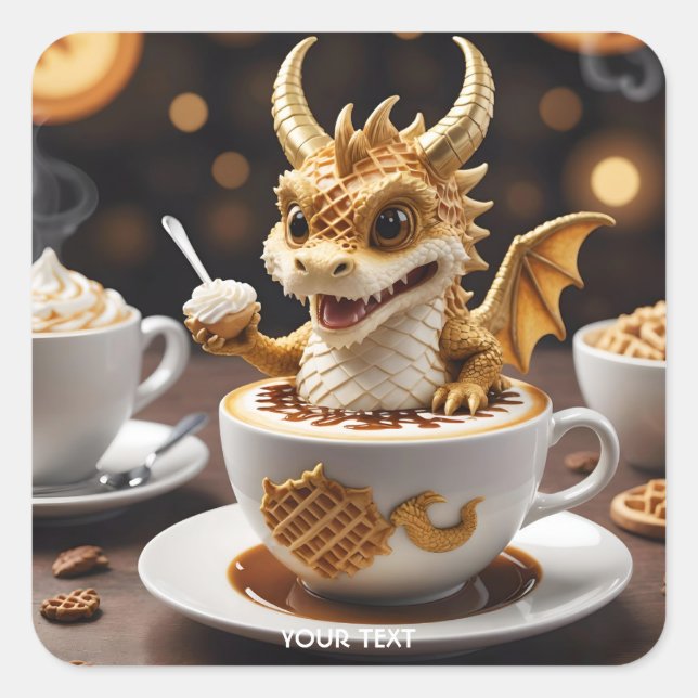 Adesivo Quadrado Fantasy Cuja Waffle Dragon Café (Frente)