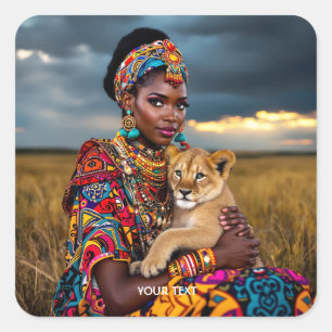 Adesivo Quadrado Fantasy Cute African Woman Lion