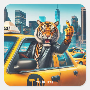 Adesivo Quadrado Fantasy Cute Angry Tiger Taxi