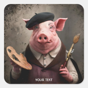 Adesivo Quadrado Fantasy Cute Artiter Painter Pig
