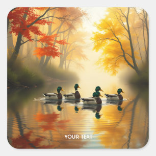 Adesivo Quadrado Fantasy Cute Autumn Lake River