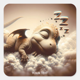 Adesivo Quadrado Fantasy Cute Baby Dragon Dormindo