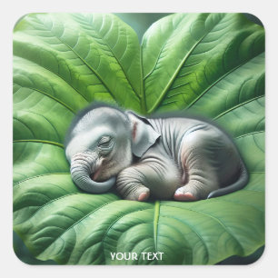 Adesivo Quadrado Fantasy Cute Baby Elephant Leaf