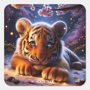 Adesivo Quadrado Fantasy Cute Baby Tiger Sakura