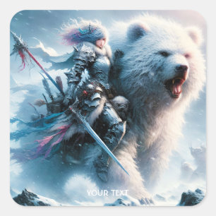 Adesivo Quadrado Fantasy Cute Bear Female Warrior