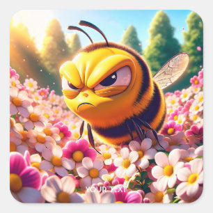Adesivo Quadrado Fantasy Cute Bee Flowers Sun