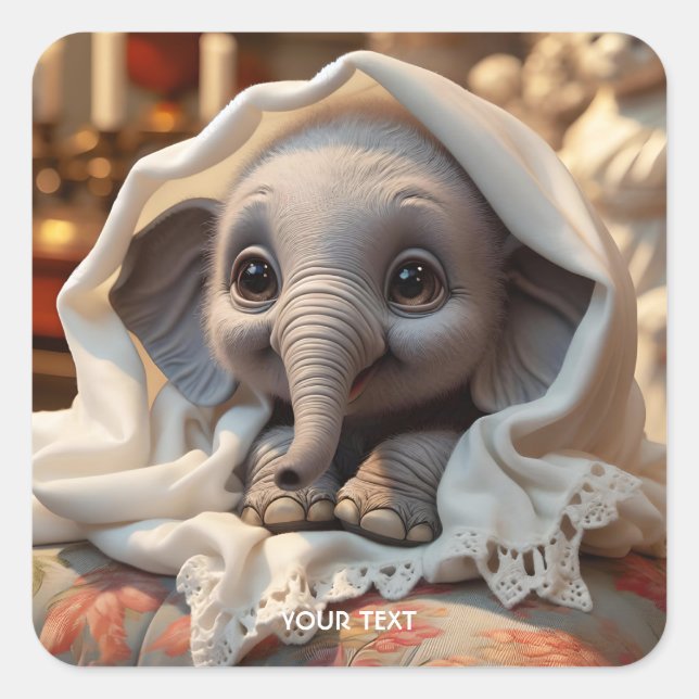Adesivo Quadrado Fantasy Cute Blanket Baby Elephant (Frente)