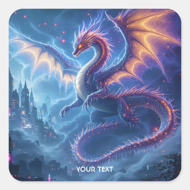 Adesivo Quadrado Fantasy Cute Blue Dragon City (Frente)