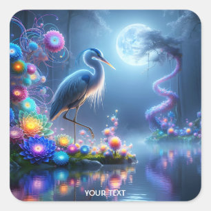 Adesivo Quadrado Fantasy Cute Blue Heron Lake