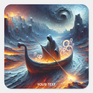 Adesivo Quadrado Fantasy Cute Boat River Fire