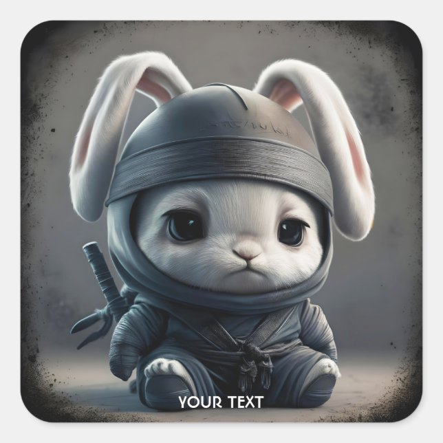 Adesivo Quadrado Fantasy Cute Bunny Ninja Katana (Frente)