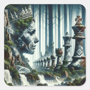 Adesivo Quadrado Fantasy Cute Chess Forest Moss