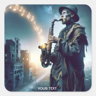 Adesivo Quadrado Fantasy Cute City Music Man