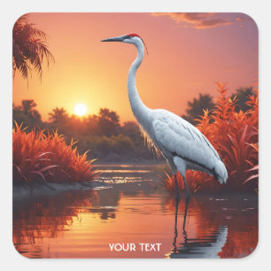 Adesivo Quadrado Fantasy Cute Crane Sunset Water