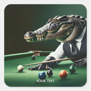 Adesivo Quadrado Fantasy Cute Crocodile Jogando Billiard