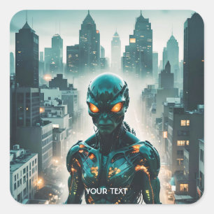 Adesivo Quadrado Fantasy Cute Cyborg Evening City