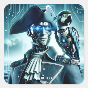 Adesivo Quadrado Fantasy Cute Cyborg Parrot Pirate