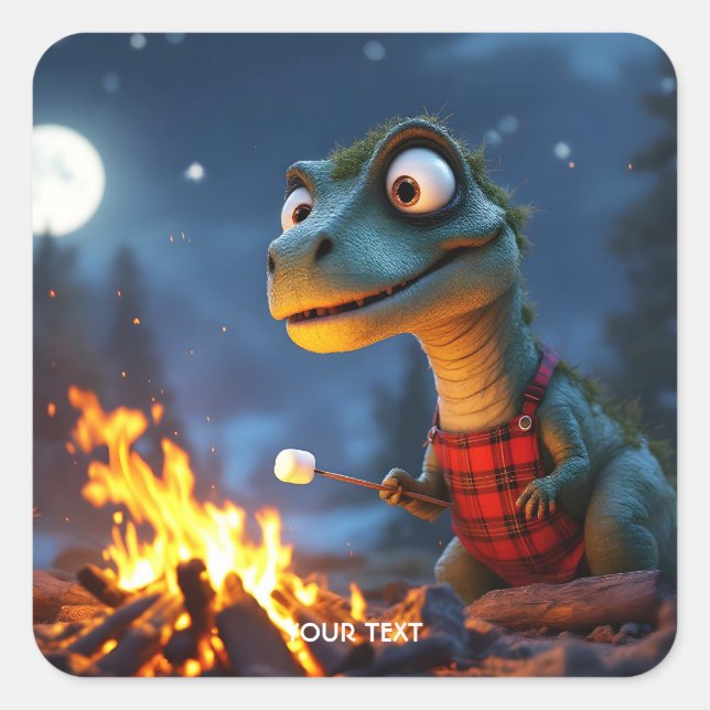 Adesivo Quadrado Fantasy Cute Dino Campfire Moon (Frente)
