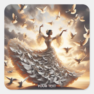 Adesivo Quadrado Fantasy Cute Doves Dance Girl