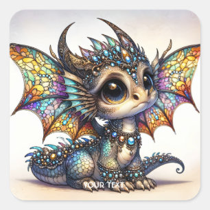 Adesivo Quadrado Fantasy Cute Dragon StainGlass
