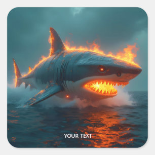 Adesivo Quadrado Fantasy Cute Fire Shark Sea
